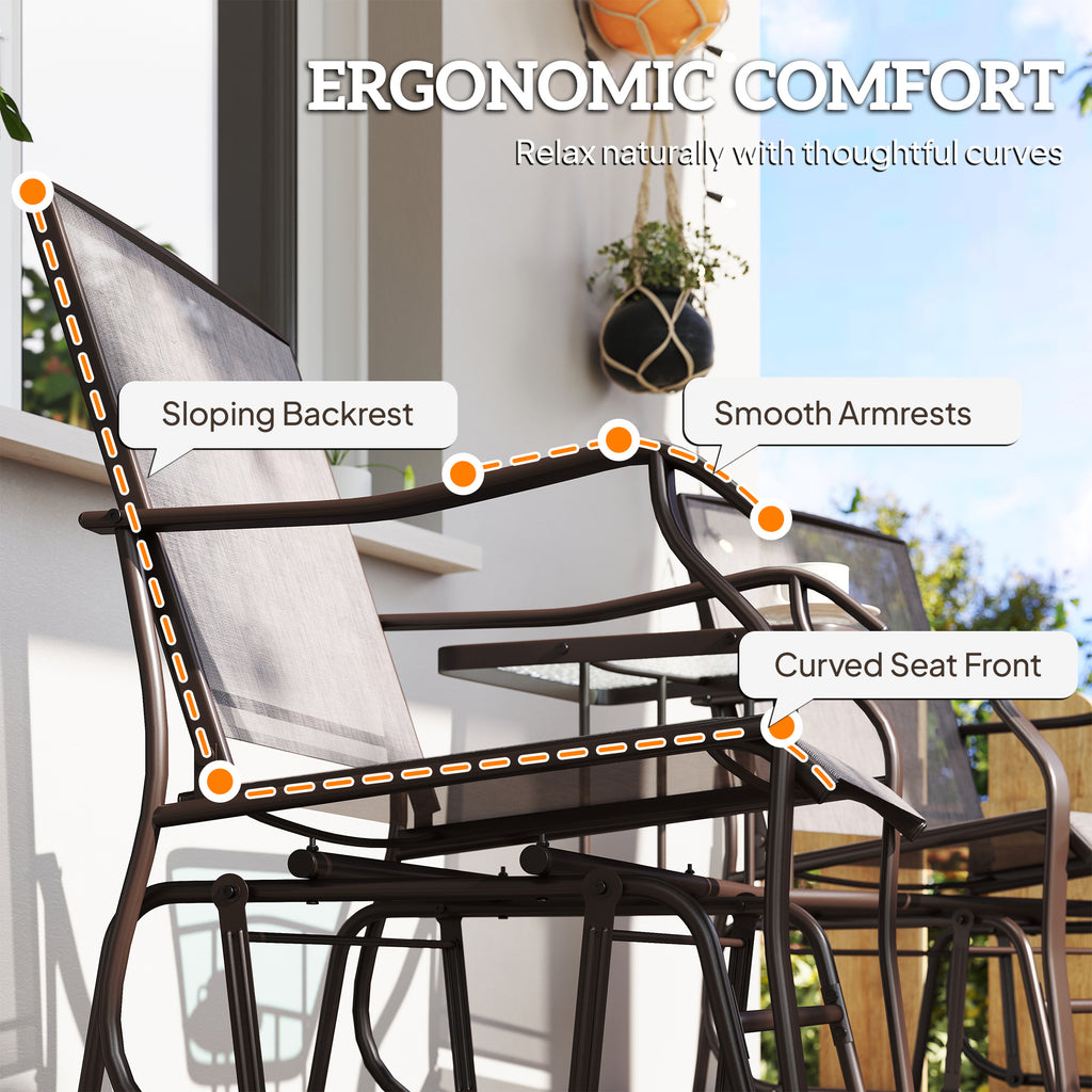Outdoor Glider Chairs with Coffee Table, Patio 2-Seat Rocking Chair Swing Loveseat with Breathable Sling for Backyard, Garden, and Porch, Gray