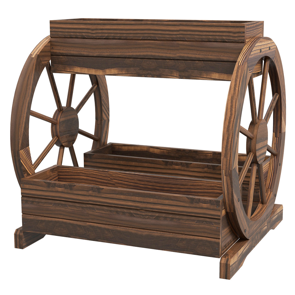 Wooden Wagon Planter Box, 3-Tier Raised Garden Bed, for Vegetables Flowers Herbs, 25" x 21" x 24"