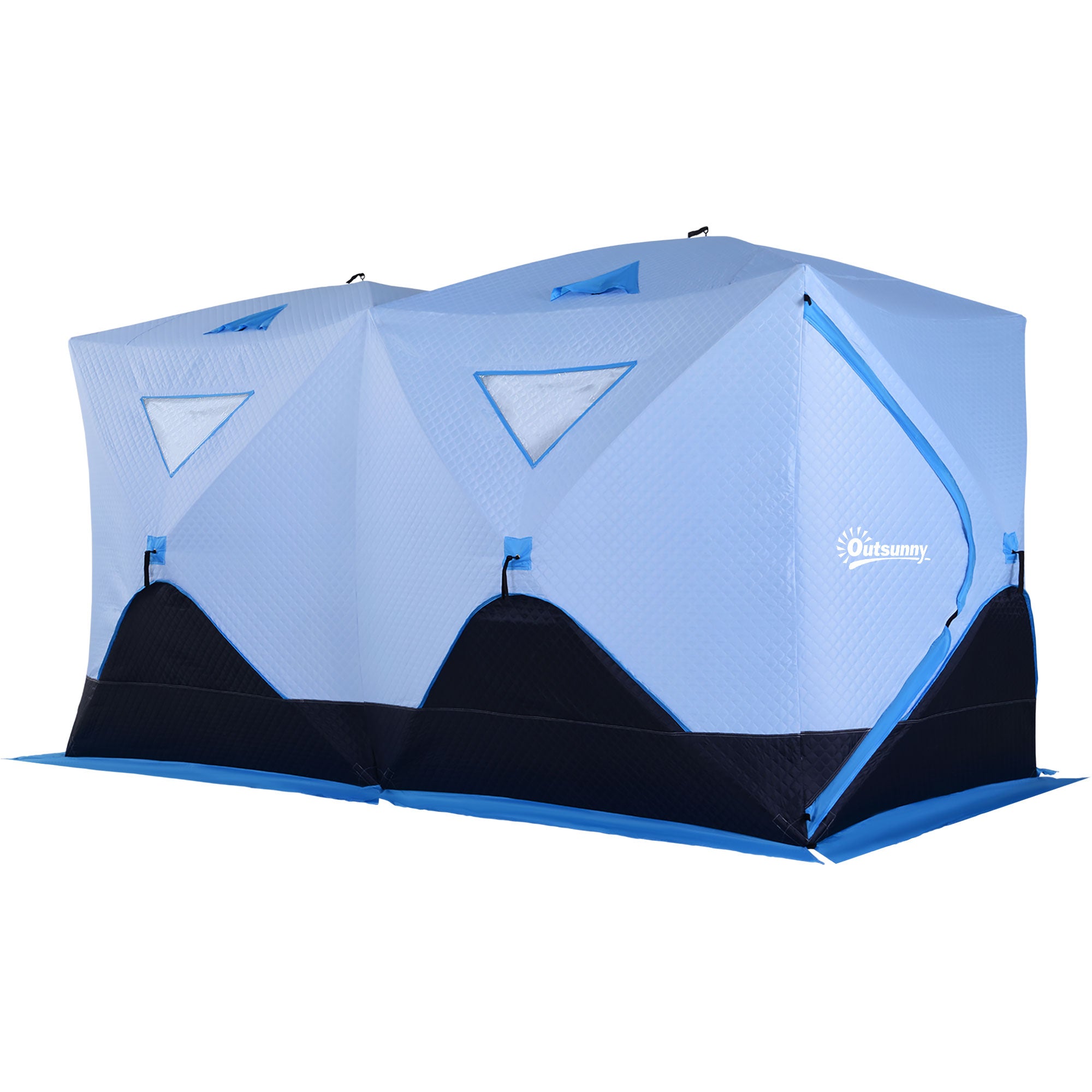 8 Person Ice Fishing Shelter, Pop-Up Ice Shanty Tent, Insulated Portable Tent with 2 Doors & Carrying Bag, Light Blue