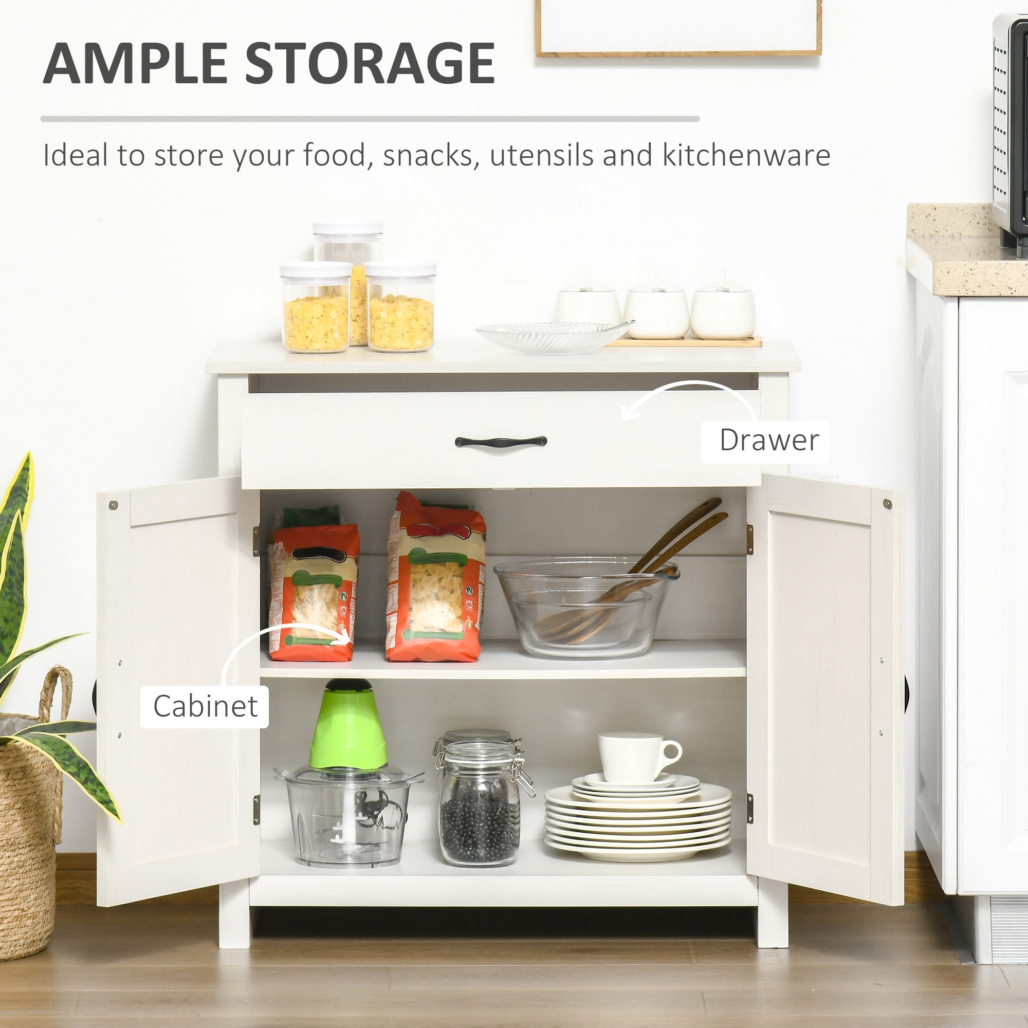 Farmhouse Sideboard Cabinet with Barn Doors Kitchen Buffet Cabinet with Drawer and Adjustable Shelf Stone White Wash