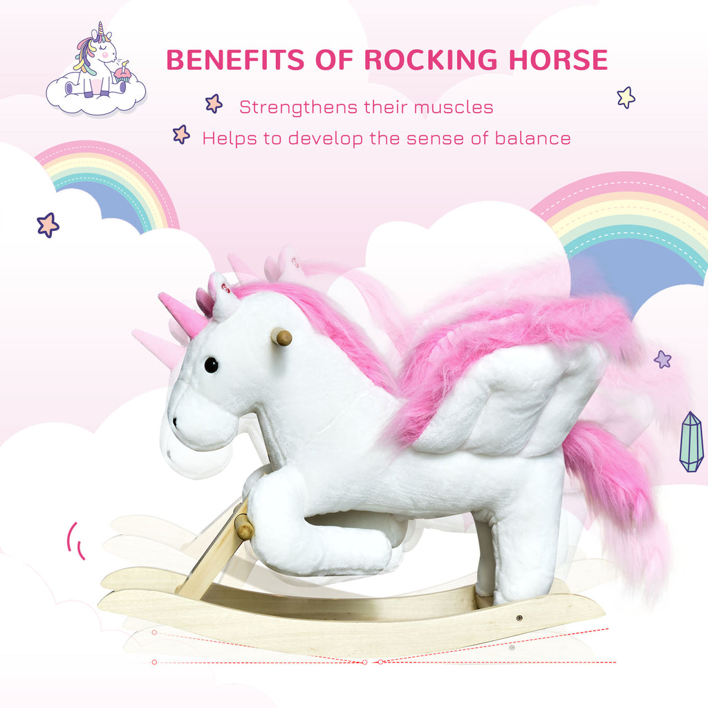 Unicorn Baby Rocking Horse Toy for Kids with Lullaby Song, Plush Ride on Horse with Heavy-Duty Support System, Pretend Play Interactive Toy for Toddlers 18-36 Months