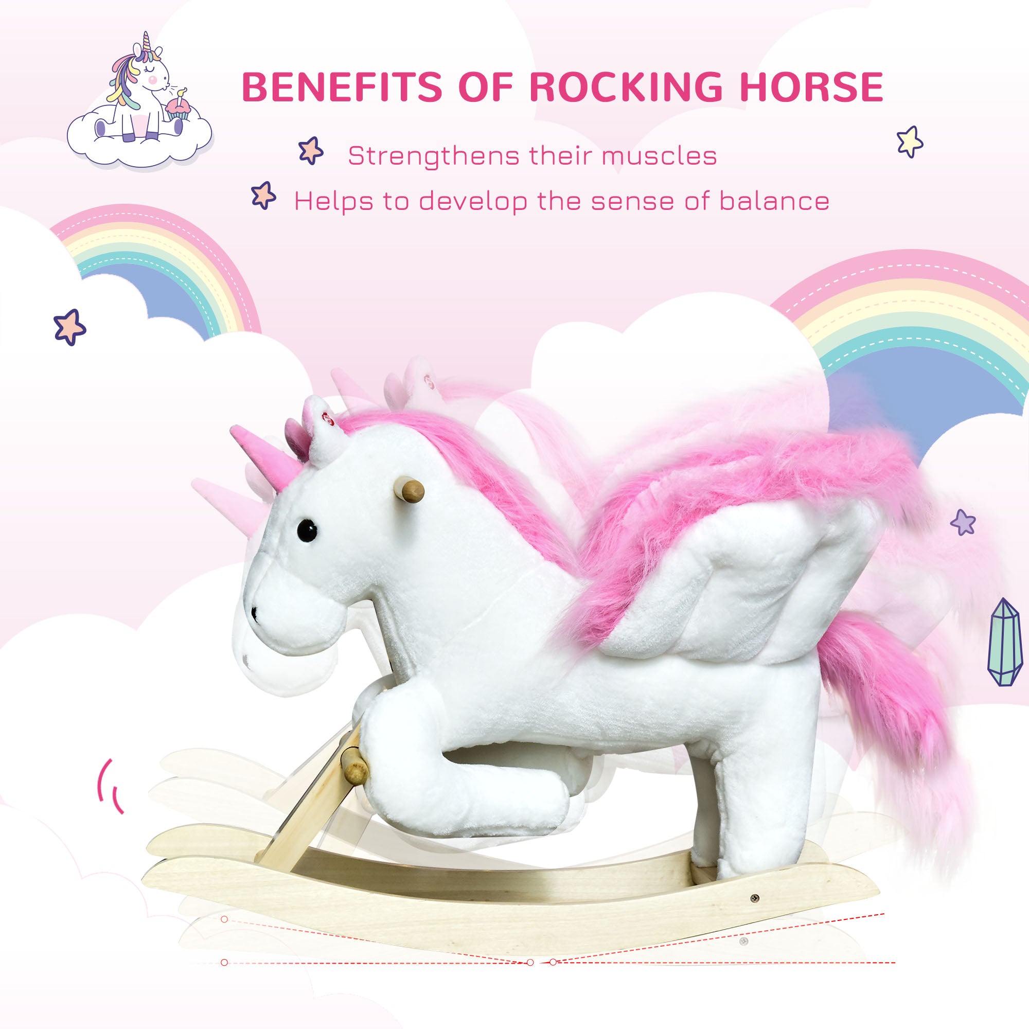 Unicorn Baby Rocking Horse Toy for Kids with Lullaby Song, Plush Ride on Horse with Heavy-Duty Support System, Pretend Play Interactive Toy for Toddlers 18-36 Months