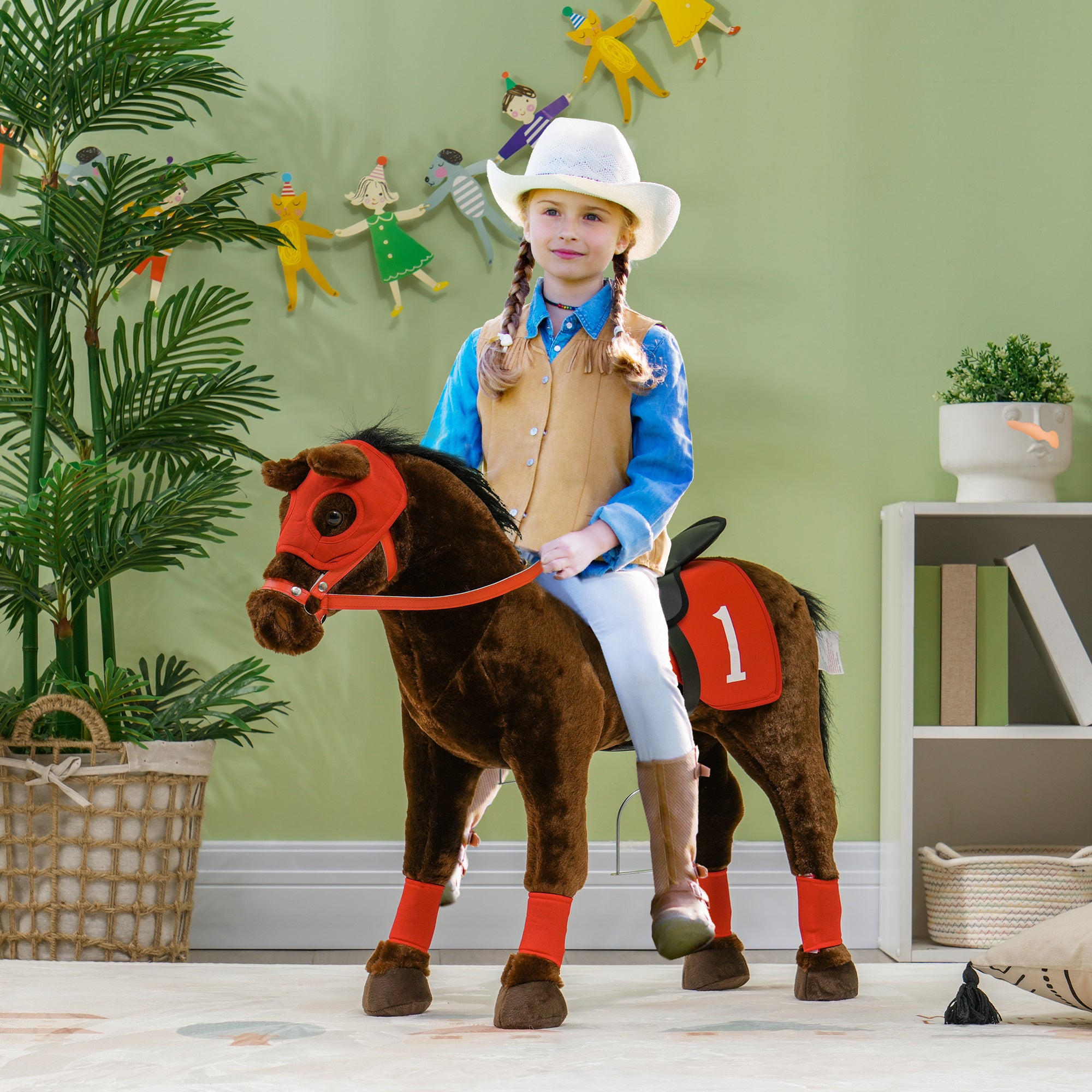 Ride on Horse for Kids 3-8 Years Old w/ Neighing Sound, Saddle & Stirrups