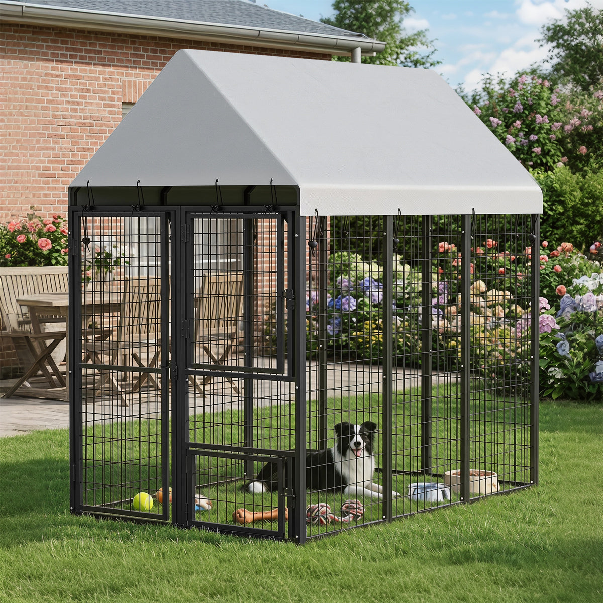 Large Dog Kennel Outdoor with Roof, 3 Doors, Expandable Heavy Duty Dog Kennel Dog Run for All Breed Sizes, 6' x 4' x 6'