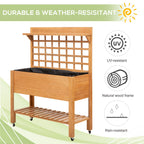 41"x18"x53" Elevated Garden Raised Bed with Shelf and Wheels Solid Wood Planter Flower Herb Boxes for Vegetables Flower Outdoor/Indoor - Brown
