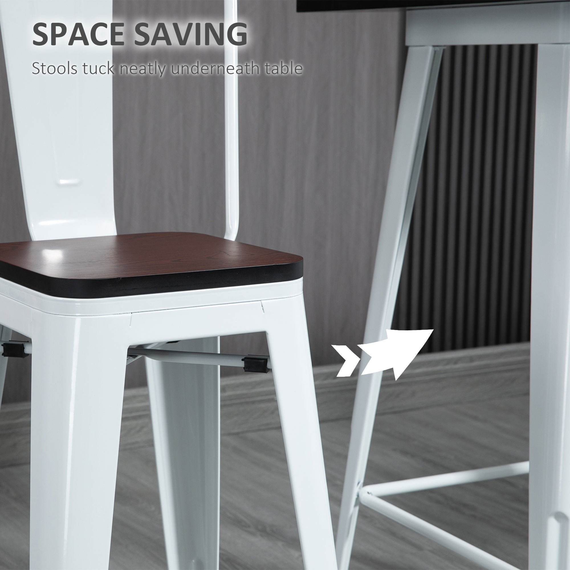 3 Piece Industrial Dining Table Set, Bar Height Bar Table and Chairs Set with Footrests for Bistro, White and Brown