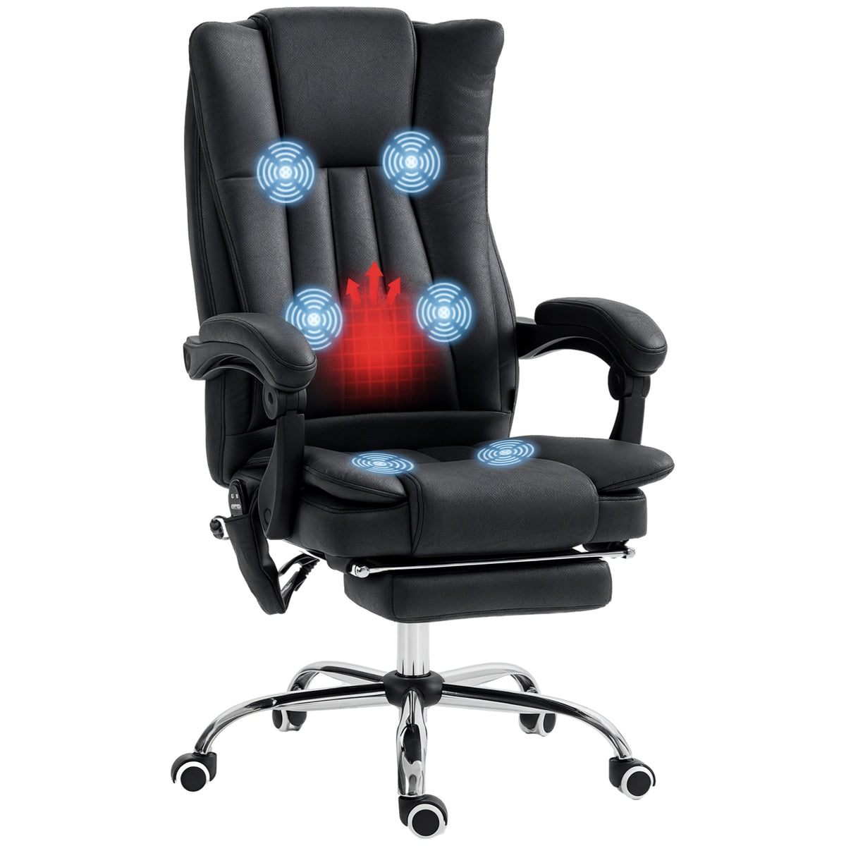 Massage Office Chair, 6 Points and Heat, Reclining Computer Chair with High Back, Adjustable Height and Footrest, Black
