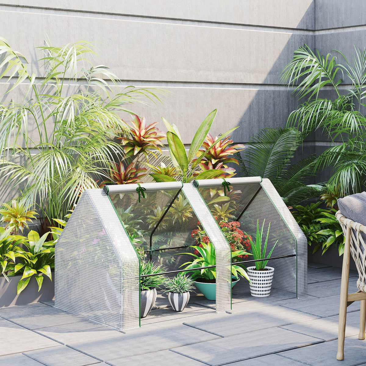 Portable Mini Greenhouse, Outdoor Garden with Large Zipper Doors and Water/UV PE Cover, 5.9' x 3' x 3', White
