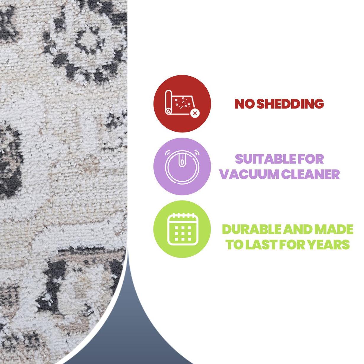 Naar 6x9 Medallion Stain-Resistant Area Rug with Cotton Backing, Medium Pile Height, Kid and Pet-Friendly Carpet, 93" L x 79" W x 0.3" H, Cream
