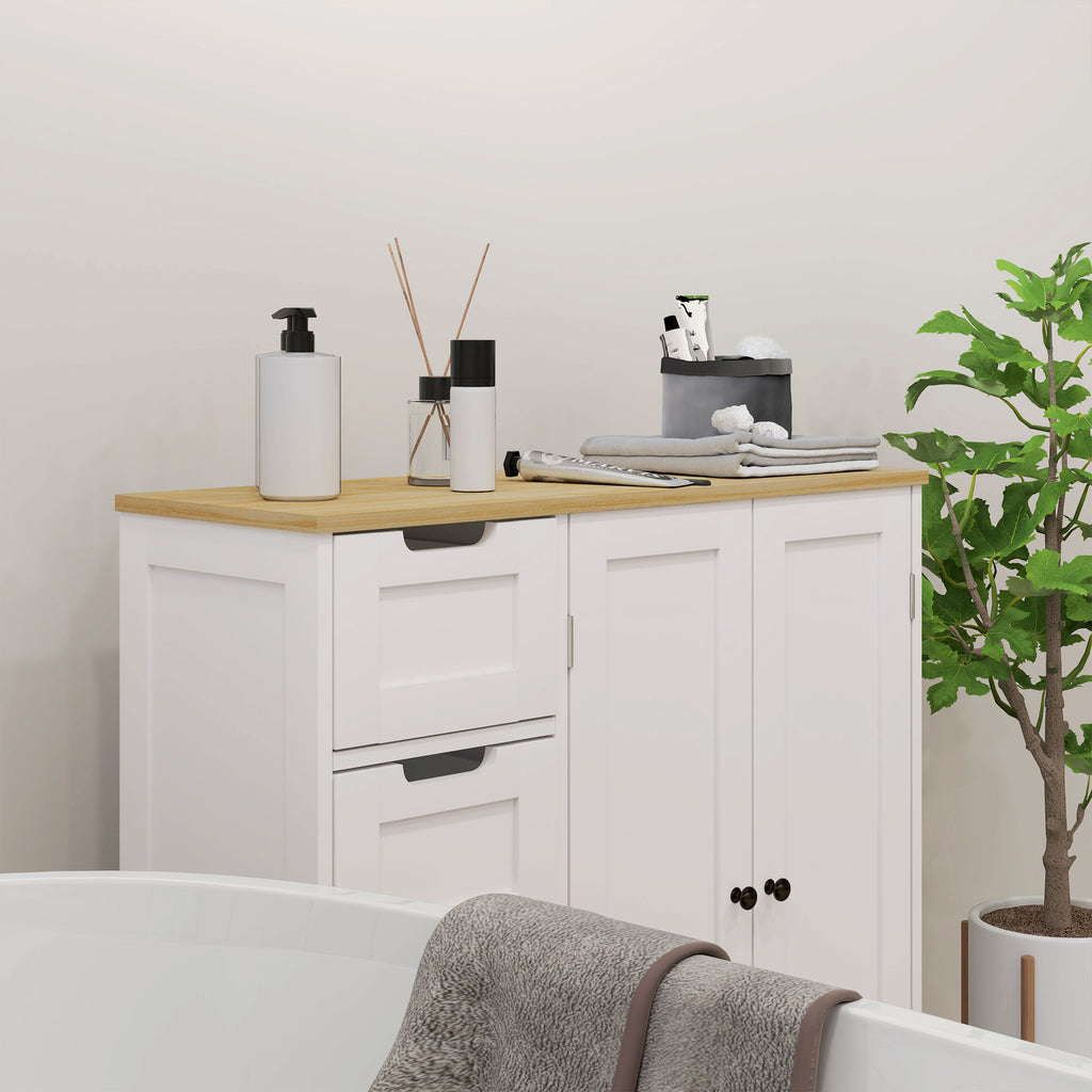 Freestanding Bathroom Floor Cabinet, Modern Bathroom Cabinet with Adjustable Shelf, 4 Drawers and 2 Doors, White