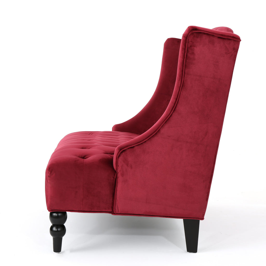 Modern Glam Loveseat Sofa with Velvet Upholstery, Wingback Design, Button-Tufted Diamond Stitch,50.50" W x 34.00" D x 38.50" H, Wine Red