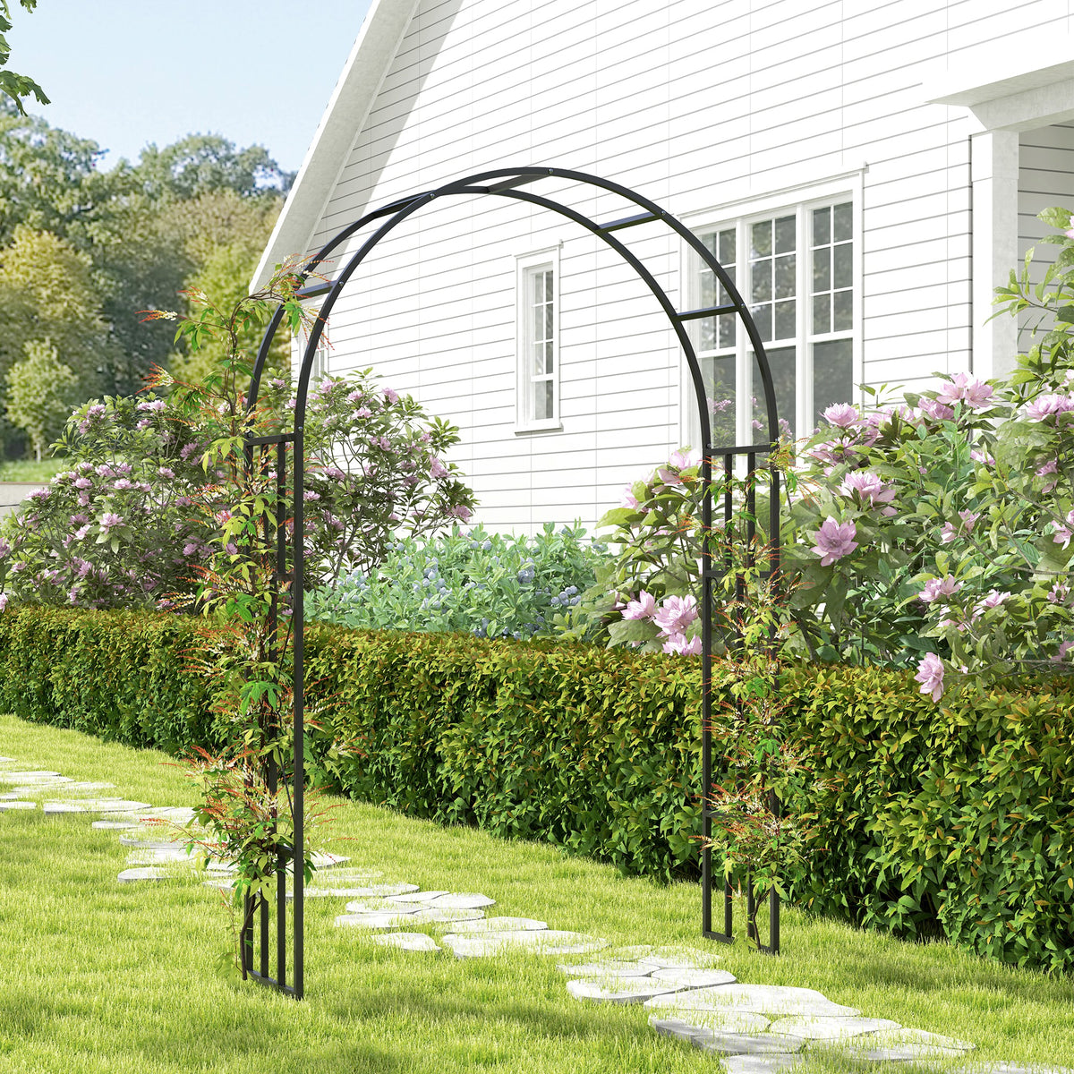 7.3ft Steel Garden Arch Trellis, Garden Arbor Trellis for Climbing Plants Roses Wisteria Vines, Flower Arch Wedding Arch Stand for Outdoor, Garden, Lawn, Backyard, Black