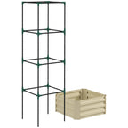 Galvanized Planter Box, 24" x 24" x 73.5" Raised Garden Bed with Tomato Cage for Climbing Vines, Cream