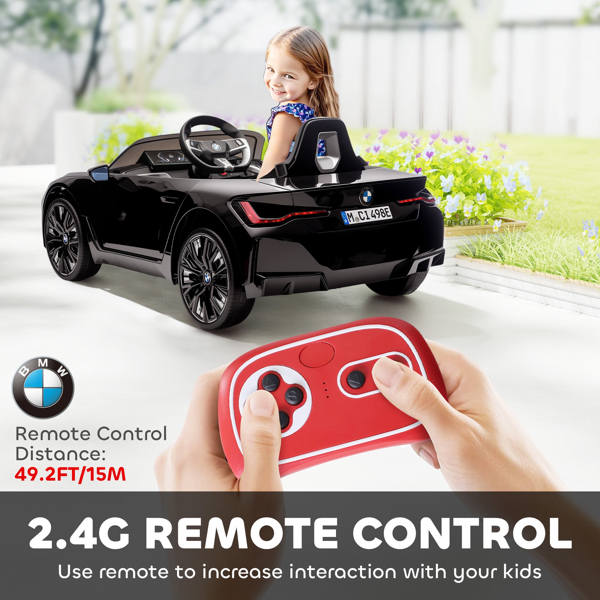 12V Electric Car for Kids with 2.4G Remote Control, Suspension, Black