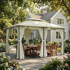 10' x 13' Patio Gazebo, Outdoor Gazebo Canopy Shelter with Curtains, Vented Roof, Steel Frame for Garden, Lawn, Backyard and Deck, Cream White
