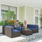 7 Piece Patio Furniture Set, All Weather PE Rattan Outdoor Furniture Conversation Sets with Glass Top Coffee Table