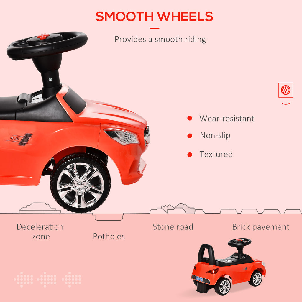 Kids Ride On Push Car, Foot-to-Floor Walking Sliding Toy Car for Toddler with Working Horn, Music, Headlights and Storage, Red