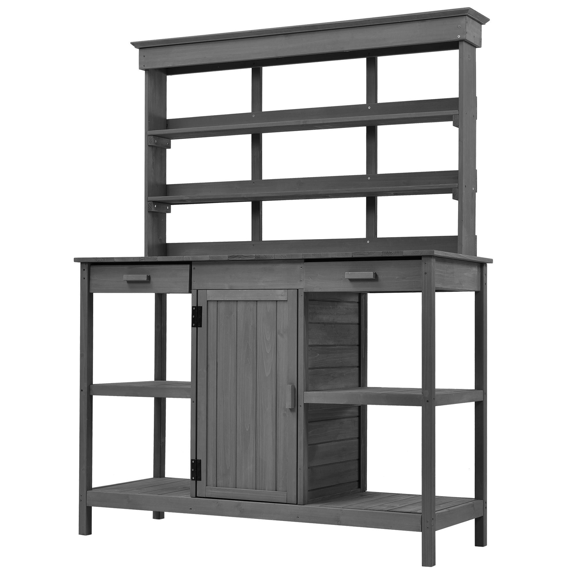 Outdoor Potting Bench with 2 Drawers, Cabinet & Open Shelf, Farmhouse Garden Workstation for Backyard, 50'' L x 19.5'' W x 66'' H, Gray