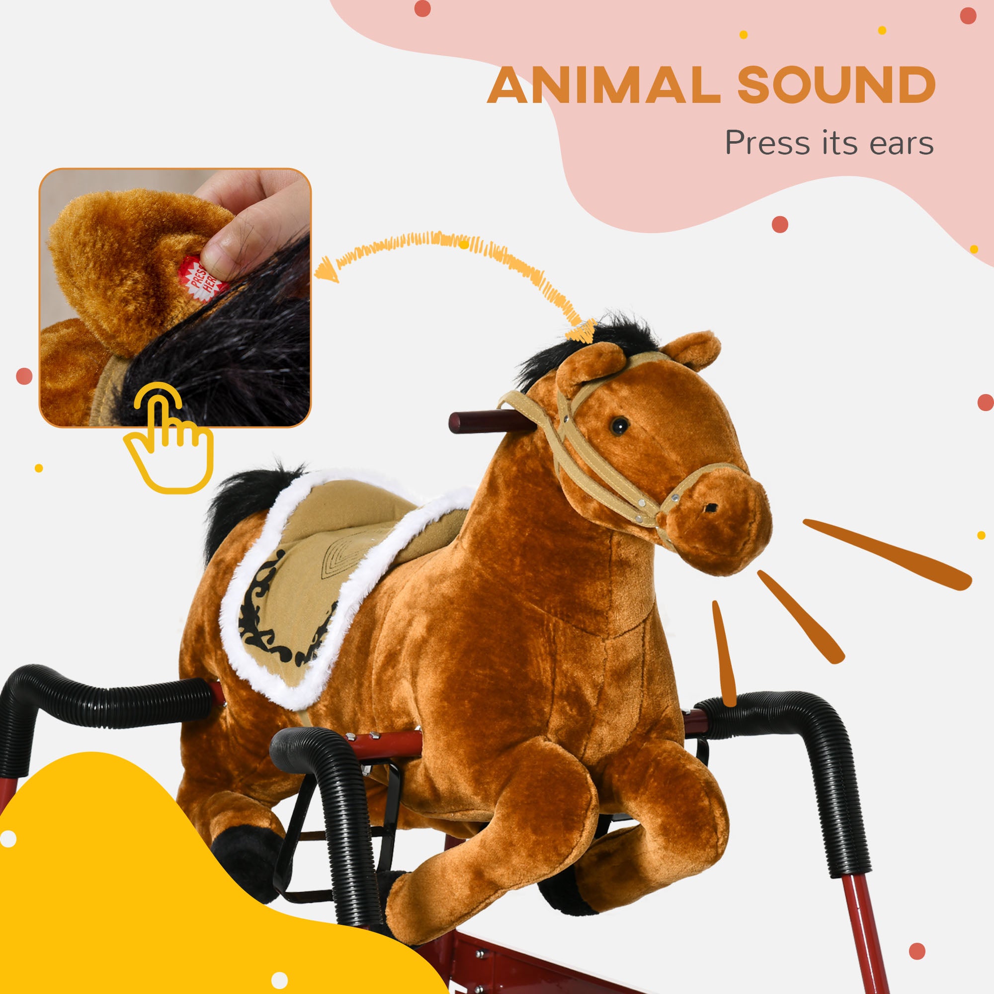 Kids Spring Rocking Horse, Ride on Horse for Girls and Boys with Sounds, Plush Animal Ride-on Toy with Soft Feel, Interactive Toy for Kids, Light Brown
