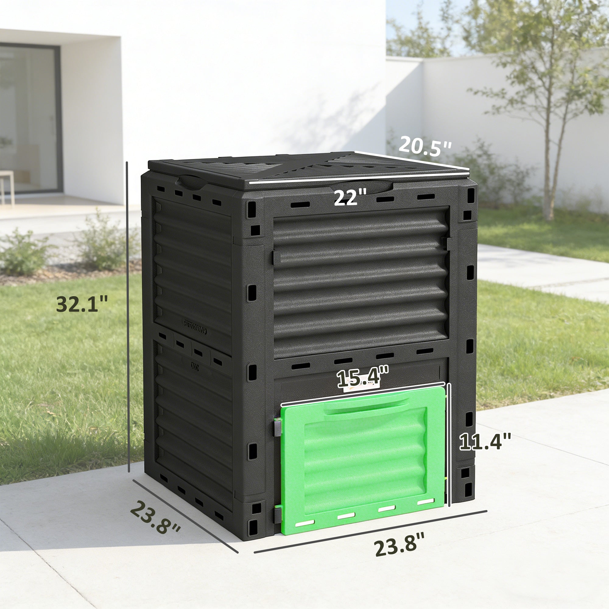 Garden Compost Bin 80 Gallon Outdoor Large Capacity Composter Fast Create Fertile Soil Aerating Box, Green
