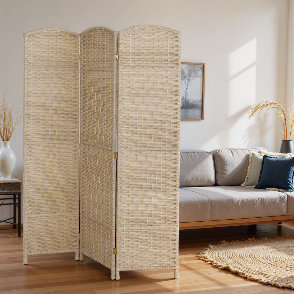 Folding Room Divider Screen 3 Panel 6' Tall Privacy Screen Freestanding Wood Partition for Home Office, Washed Oak