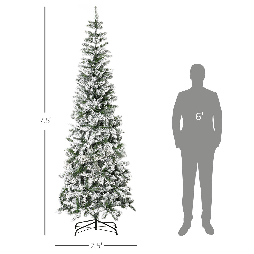 7.5ft Unlit Snow-Flocked Slim Pine Artificial Christmas Tree with Realistic Branches and 668 Tips