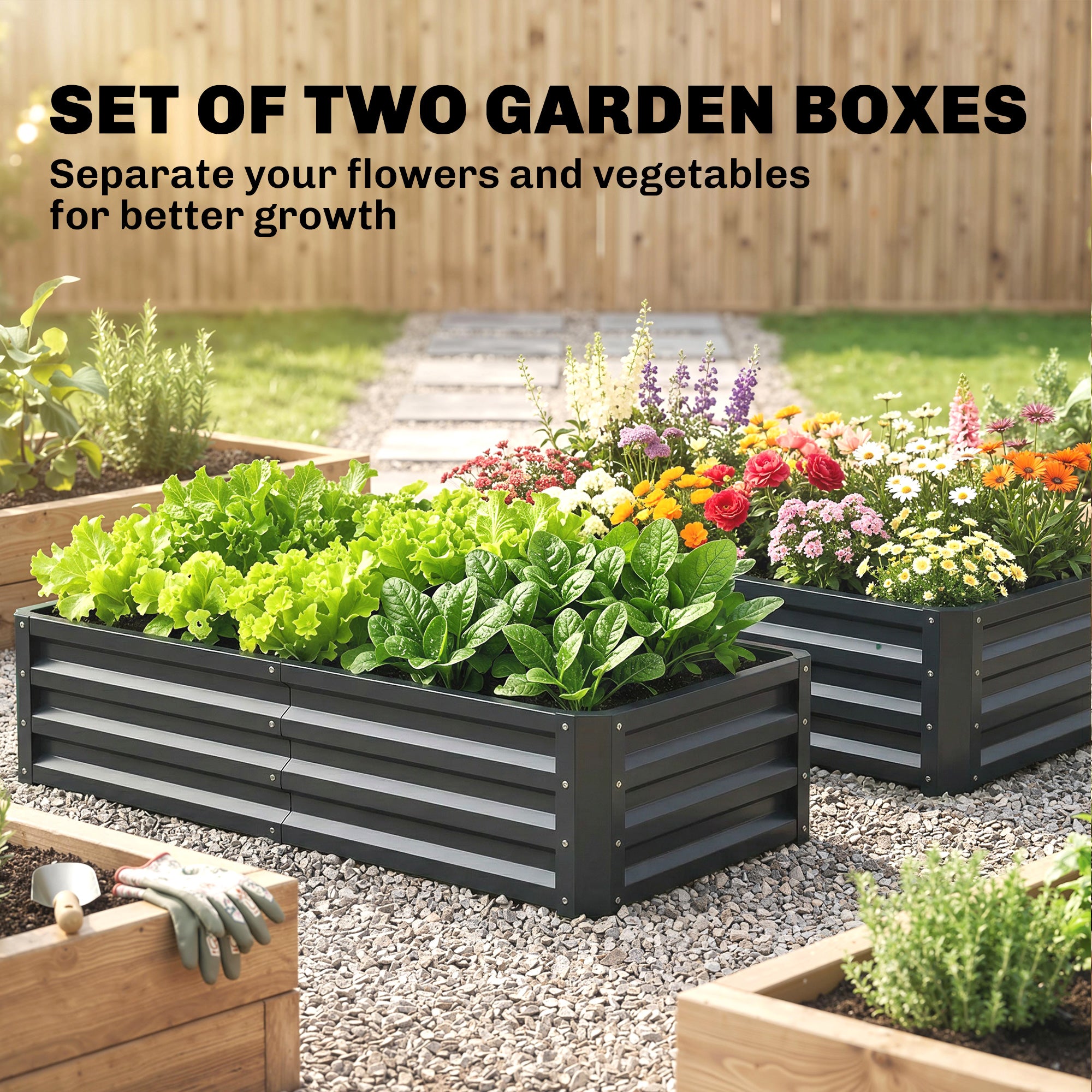 Galvanized Raised Garden Bed, 4' x 2' x 1' Metal Planter Box, for Growing Vegetables, Flowers, Herbs, Succulents, Gray