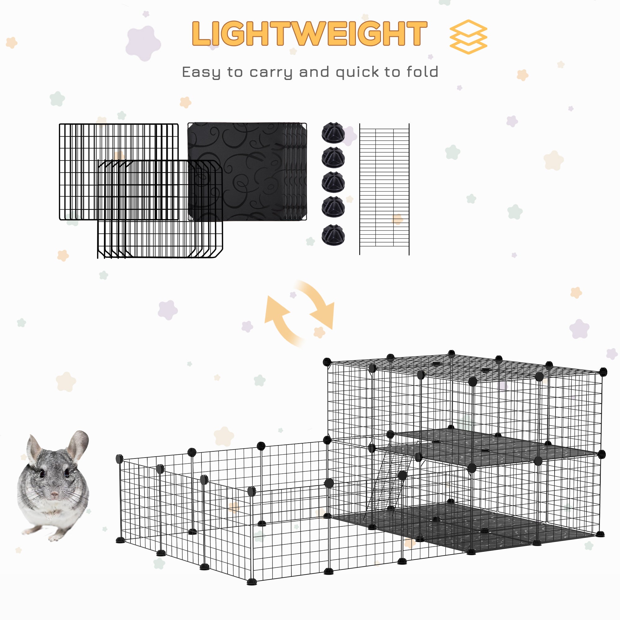 Pet Playpen with Door, Metal Mesh Cage with Mallet, Black