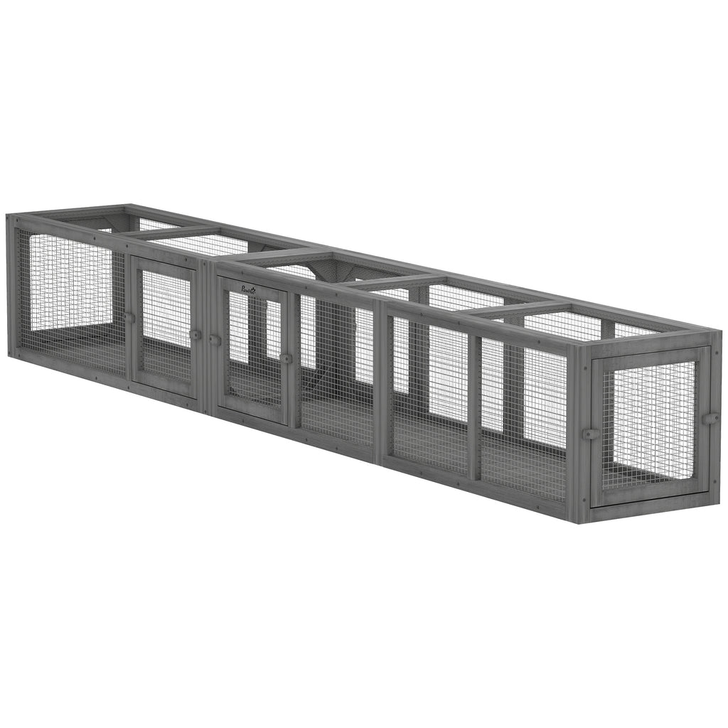Wooden 98" Cat Tunnel for Outdoor with Combinable Design, 8 Doors, Dark Gray