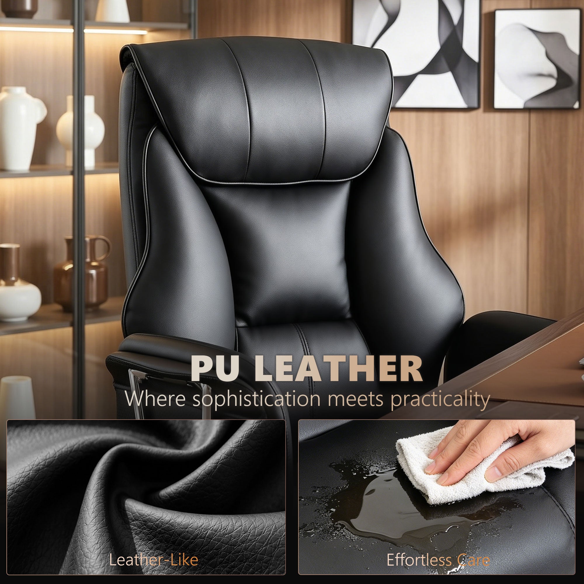 Massage Office Chair with 6 Points Vibration, Executive Desk Chair with High Back, PU Leather, Footrest, Black
