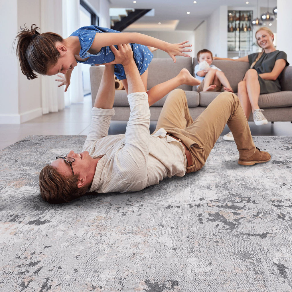Naar 2x8 Abstract Stain-Resistant Area Rug with Non-Shedding Design, Carpet for Living Room, Bedroom, Home Office, 96" L x 26" W x 0.35" H, Gray