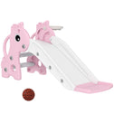 3-in-1 Toddler Slide for Age 1-3, Freestanding Kids Slide with Climber, Basketball Hoop and Ball, Giraffe Design, Pink