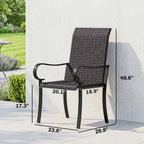 Set of 4 Outdoor Wicker Dining Chairs with Armrest, Steel Frame, Highback and Deep Seating, Brown