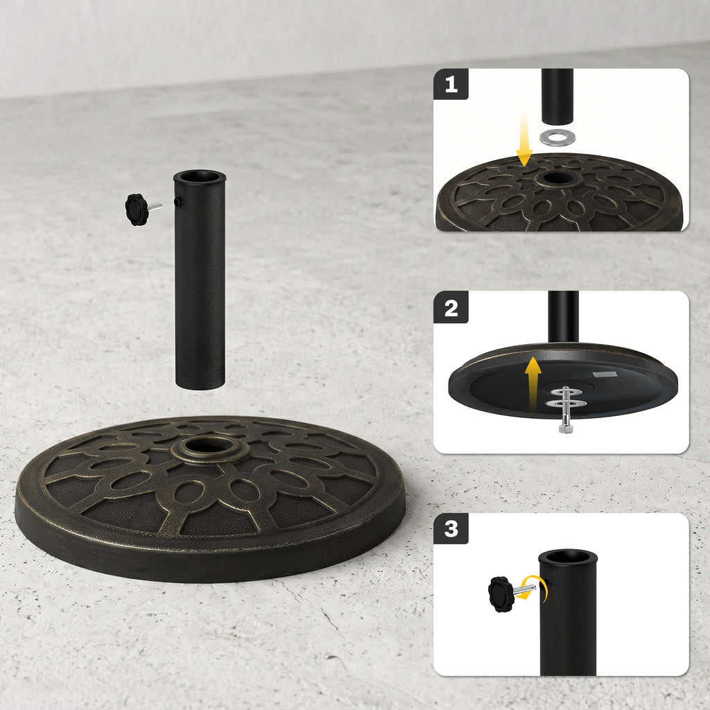 18" 26 lbs Round Resin Umbrella Base Stand Market Parasol Holder with Beautiful Decorative Pattern & Easy Setup, for Φ1.5", Φ1.89" Pole, for Lawn, Deck, Backyard, Garden, Bronze