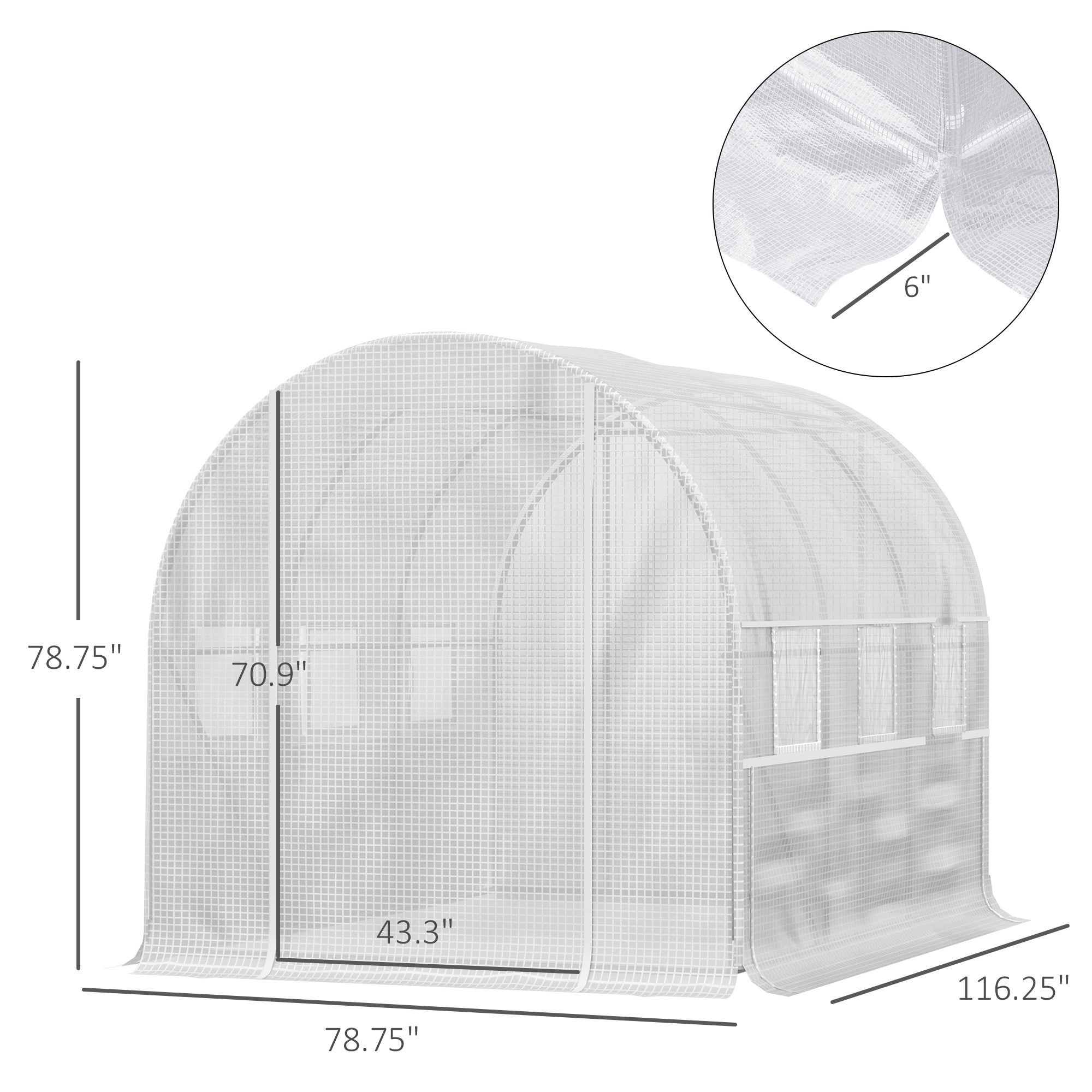 9.7' x 6.5' x 6.5' Walk-in Tunnel Greenhouse, Outdoor Green House with Anti-Tear PE Cover, Zipper Doors and Mesh Windows, White