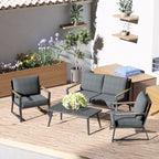 4 Piece Patio Furniture Set, Aluminum Conversation Set, Outdoor Garden Sofa Set with Armchairs, Loveseat, Center Coffee Table and Cushions, Dark Grey