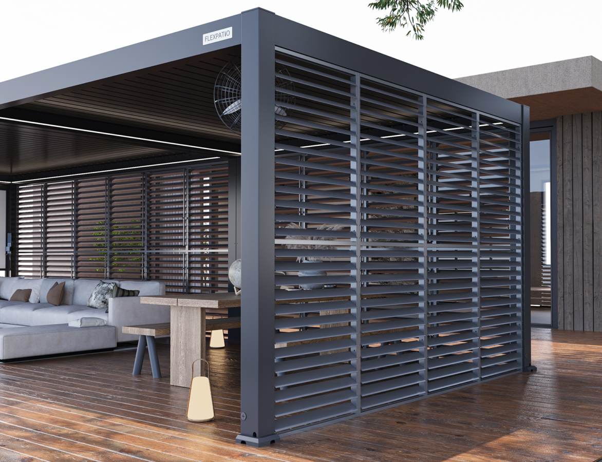 Privacy Shutter Walls Adjustable All-Aluminum Shutters 20' Side White - Pergola Privacy & Shade