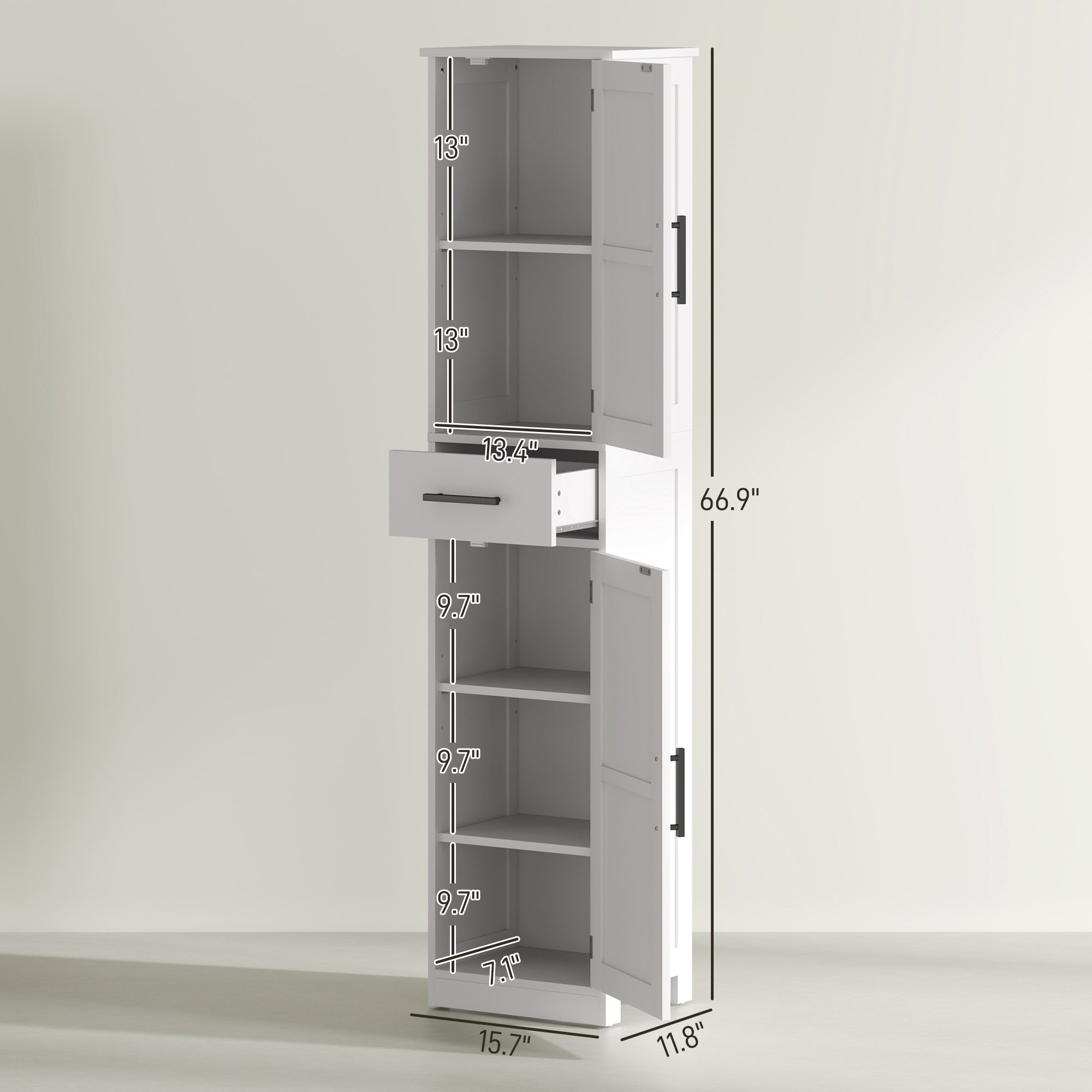Farmhouse Linen Closet with Drawer, 67" Tall Bathroom Storage Cabinet with Barn Doors and Adjustable Shelves, White