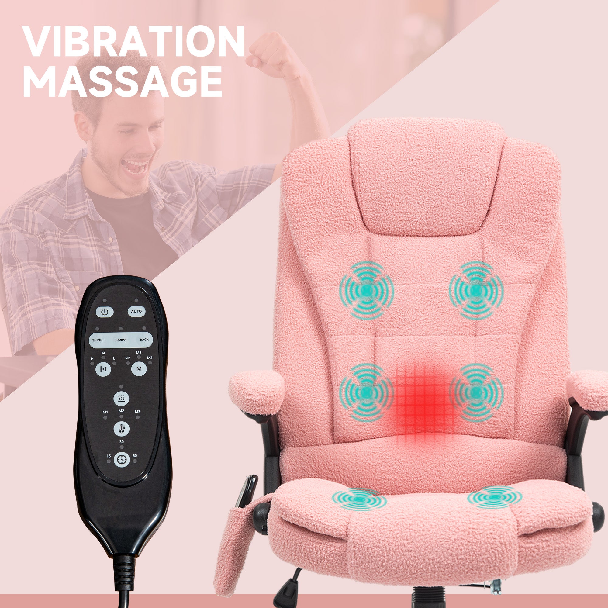 6 Point Executive Office Chair with Heat, Velvet High Back Vibrating Massage Office Chair, Pink