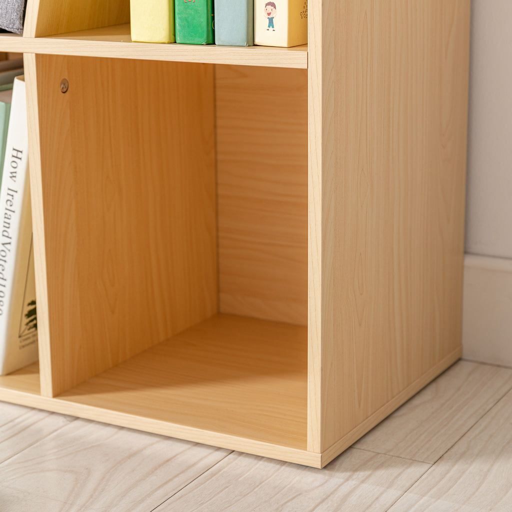 6-Cubby Kids Bookcase with Reading Nook and Cushion, Multi-Purpose Storage Organizer for Bedroom, Living Room, Natural