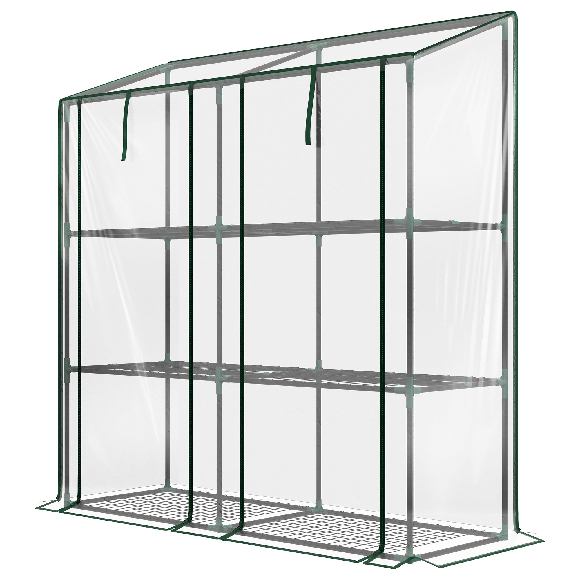 Lean-to Greenhouse, Portable Greenhouse with 3 Tier Shelves, 2 Roll-Up Zippered Doors, 56.3" x 18.1" x 59.4", Clear