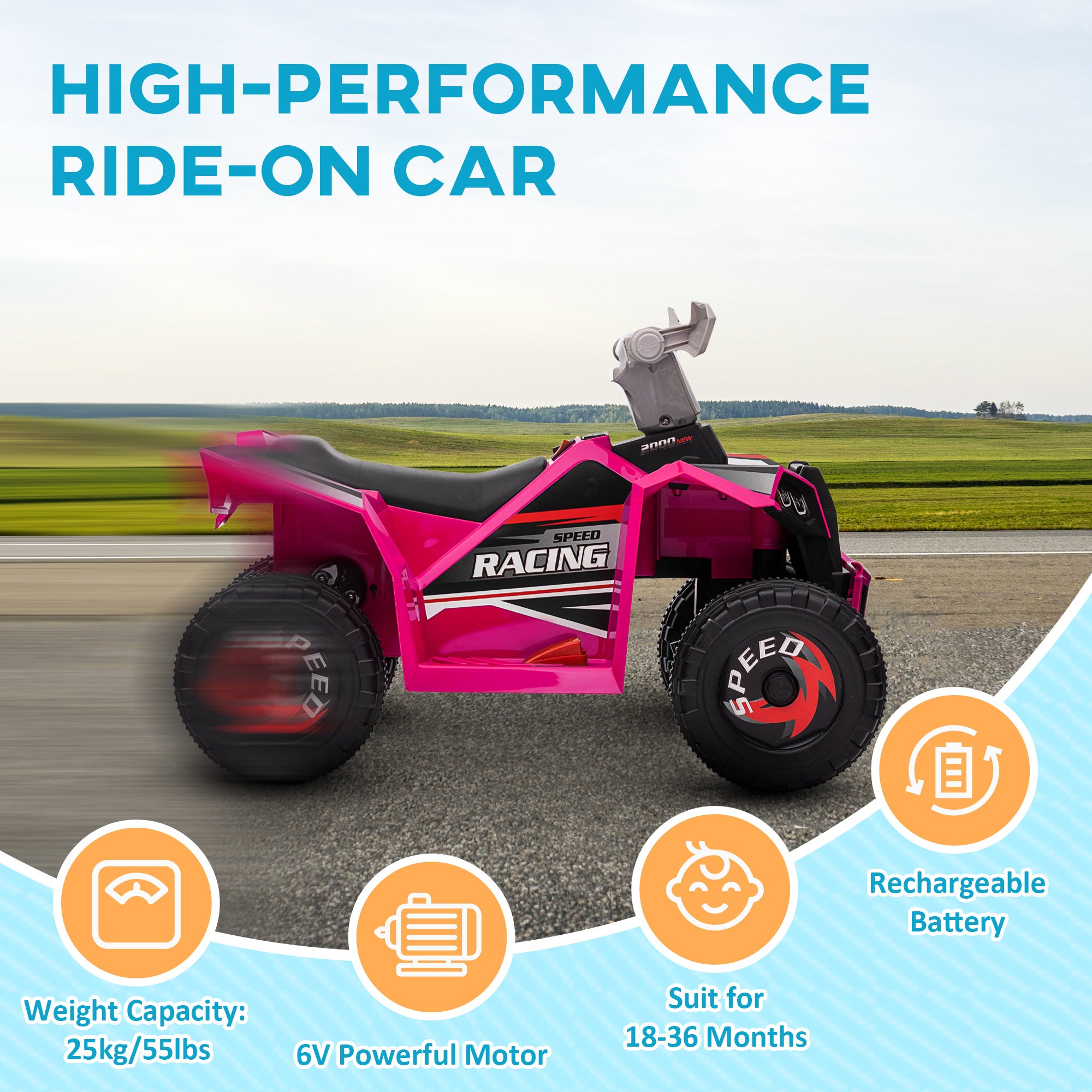 6V Electric Toy Car with Forward Backward, Wear-Resistant Wheels for Ages 18-36 Months, Pink