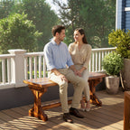 Rustic Outdoor Wooden Bench, Backless Garden Bench Patio Loveseat with X-Shape Base for Porch, Park, Carbonized