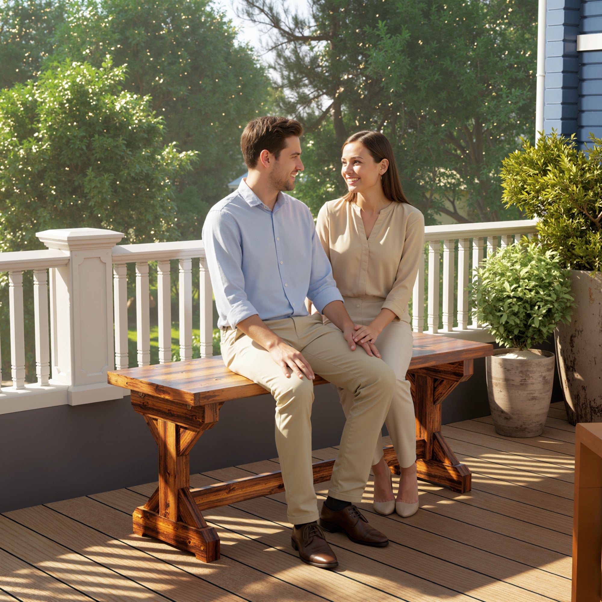 Rustic Outdoor Wooden Bench, Backless Garden Bench Patio Loveseat with X-Shape Base for Porch, Park, Carbonized