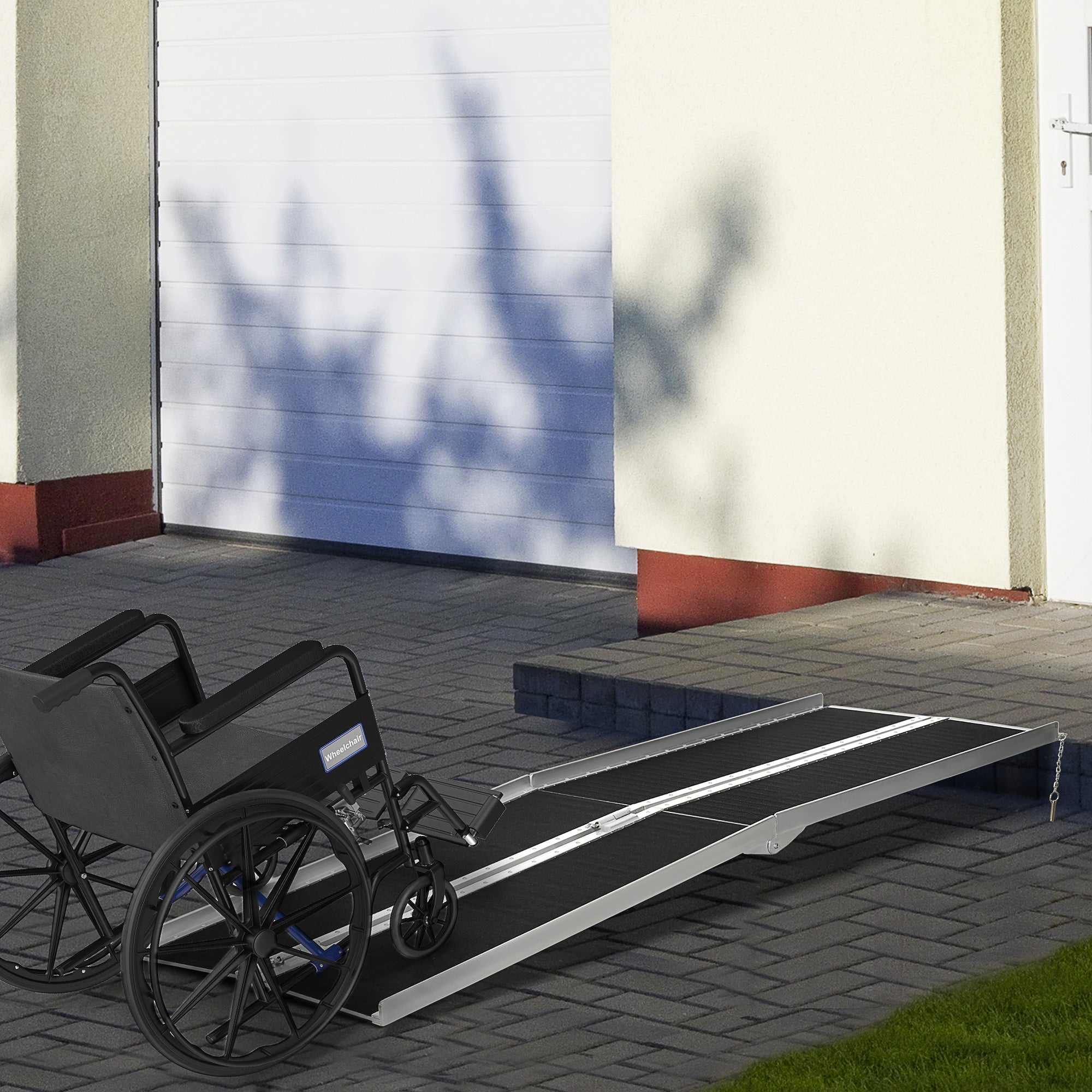 8' Skidproof Portable Wheelchair Ramp for Home, Steps, Doorways, Carpeted Foldable Handicap Ramp, Threshold Ramp
