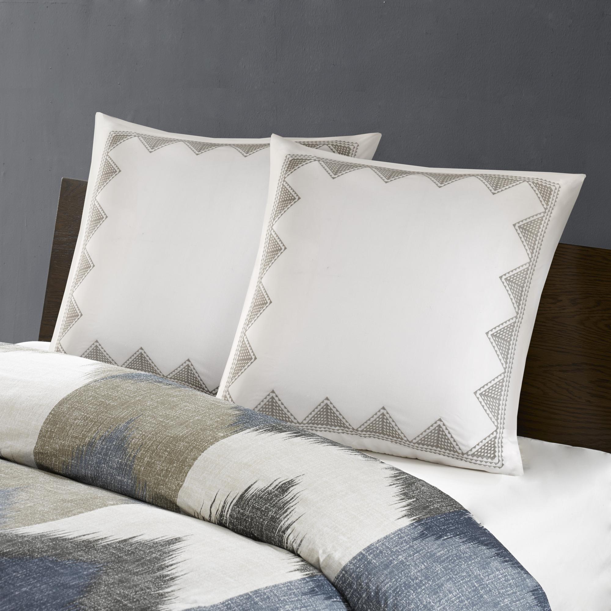 Cotton Embroidered Euro Sham with Antimicrobial Treatment, Hidden Zipper, Pillow Cover with Geometric Design, 26" L x 26" W x 0.13" H, White