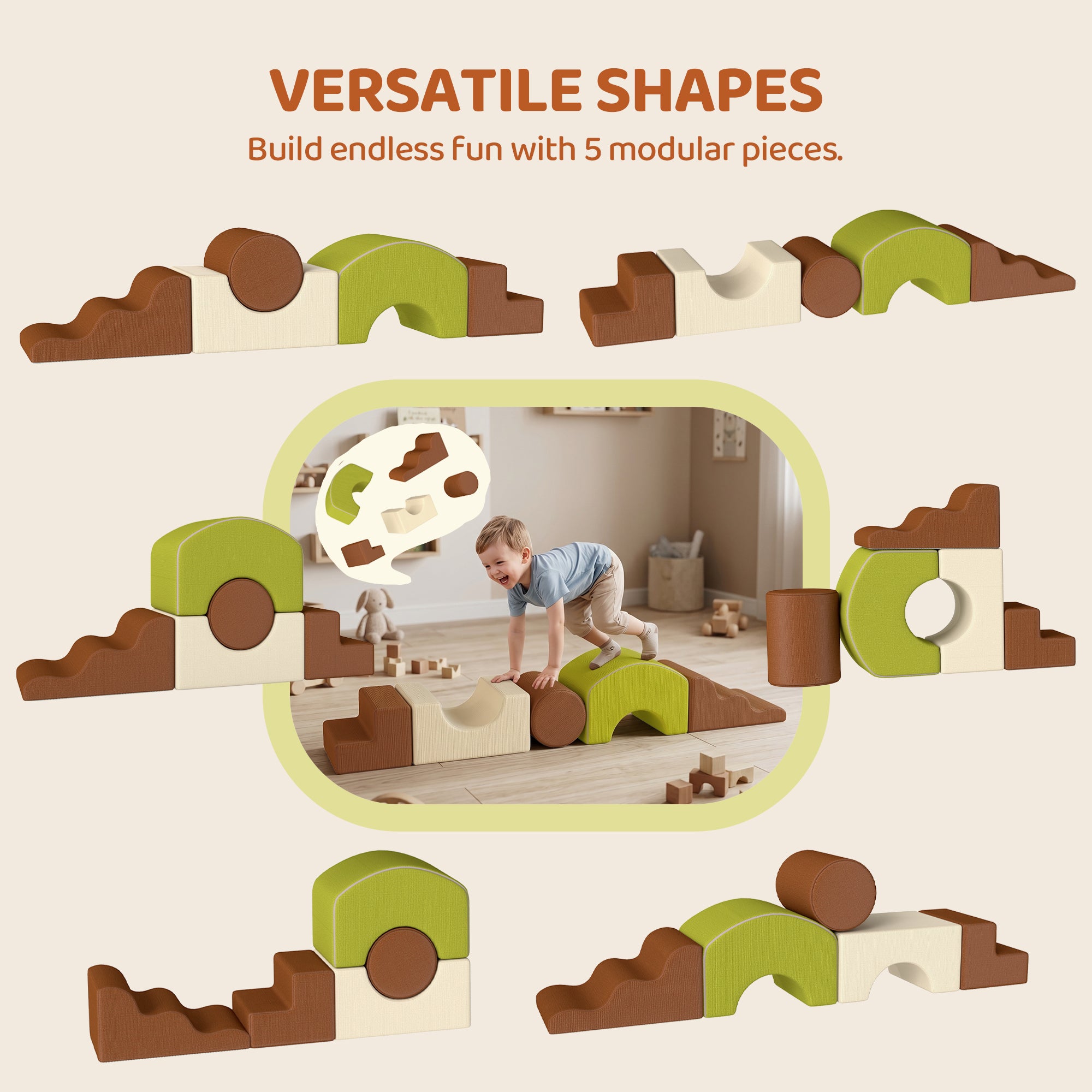 Toddlers Climbing Toys, 5 Pieces Foam Climbing Blocks with Non-Slip Bottom, Washable Cover for Crawling or Building