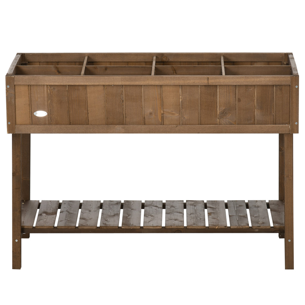 Wooden Raised Garden Bed, Elevated Planter Box Stand with 8 Slots and Open Shelf, Dark Brown
