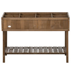 Wooden Raised Garden Bed, Elevated Planter Box Stand with 8 Slots and Open Shelf, Dark Brown