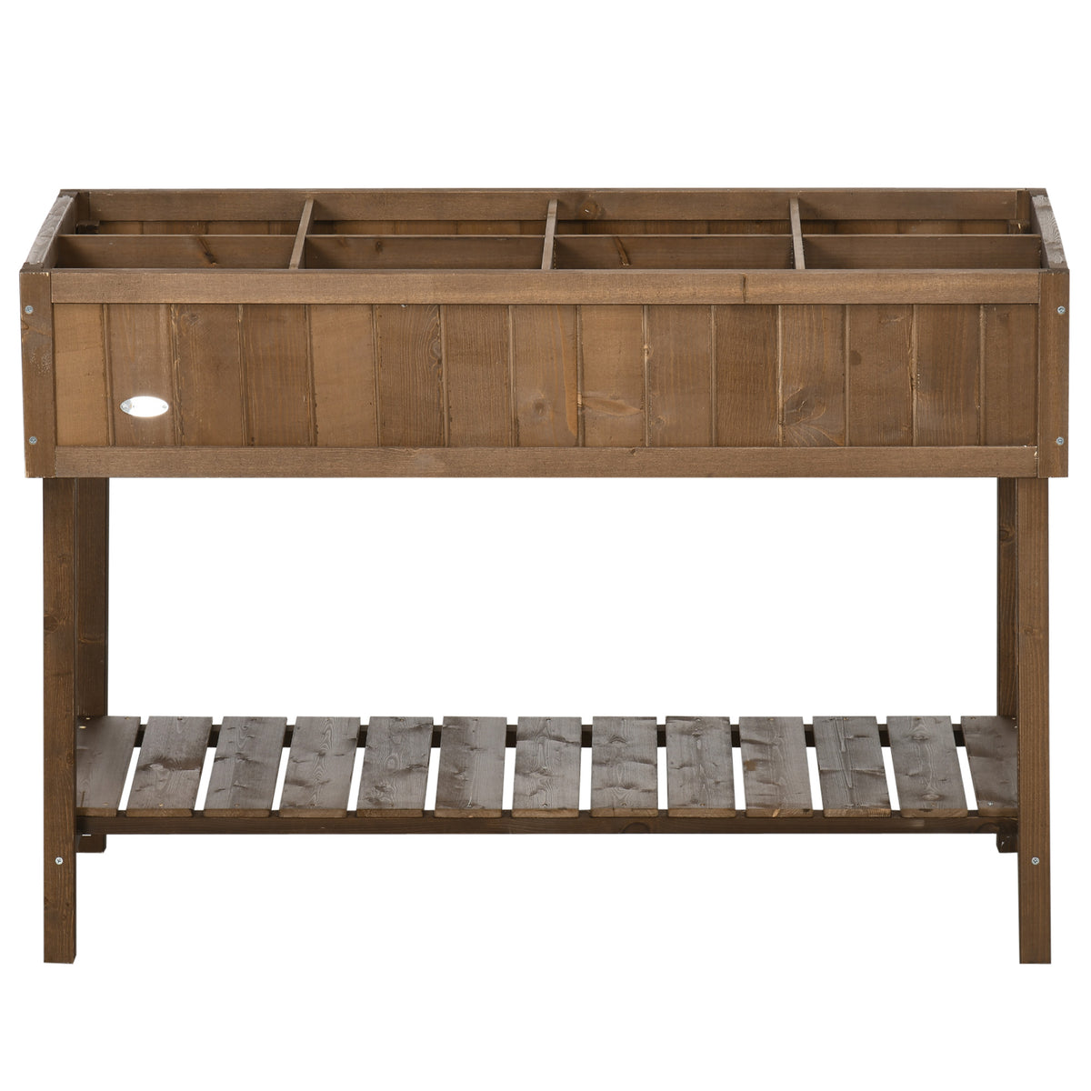 Wooden Raised Garden Bed, Elevated Planter Box Stand with 8 Slots and Open Shelf, Dark Brown